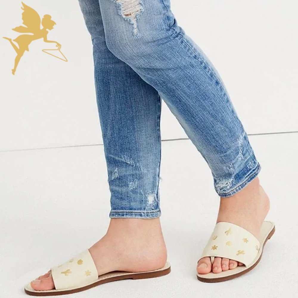 MADEWELL Cactus Print Leather Thong Slides - Picture 1 of 8